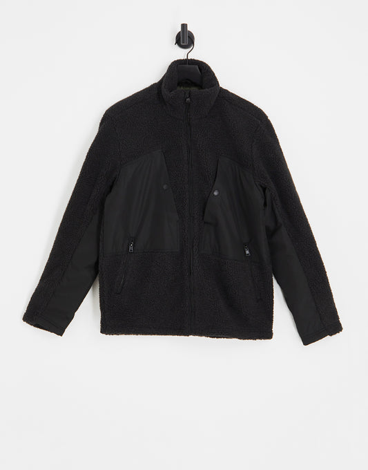 ONLY & SONS borg jacket with oversized pockets in black