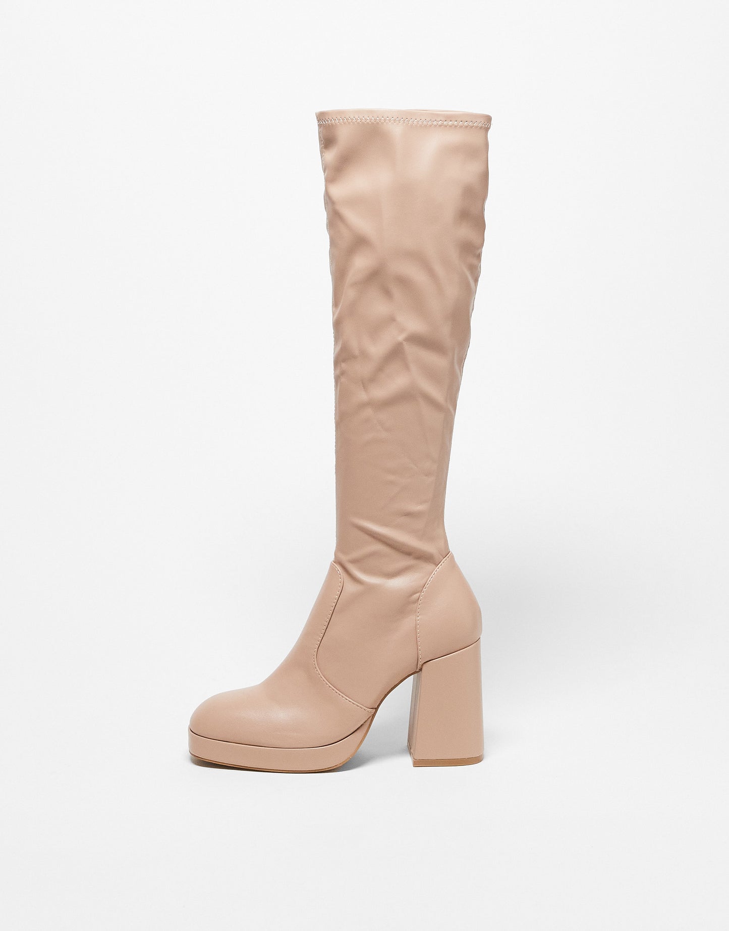 Schuh Wide Fit Della second skin heeled knee boots in stone