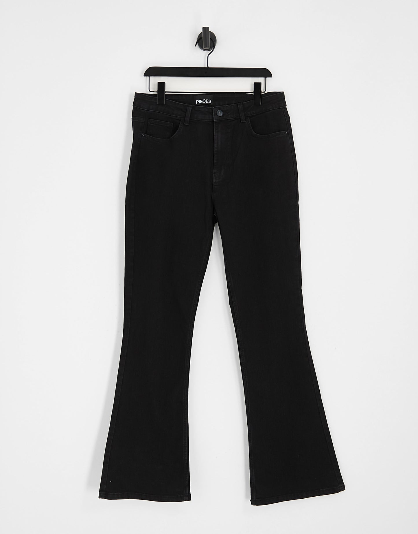 Pieces Curve Peggy high waisted flare jeans in black