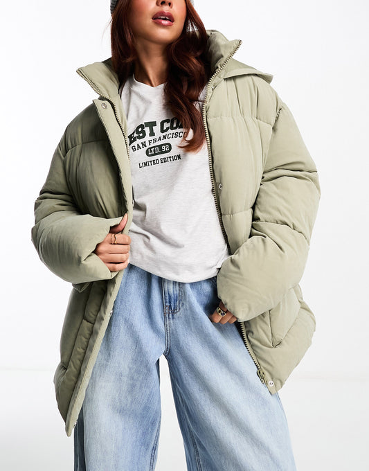 ASOS DESIGN peached puffer jacket in light khaki