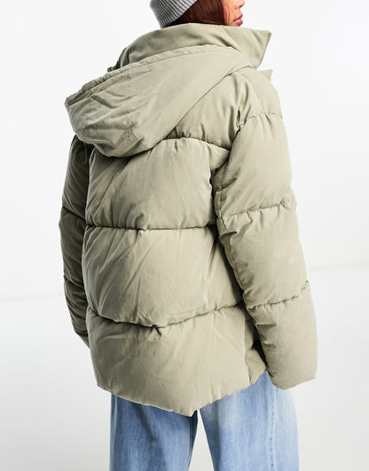 ASOS DESIGN peached puffer jacket in light khaki