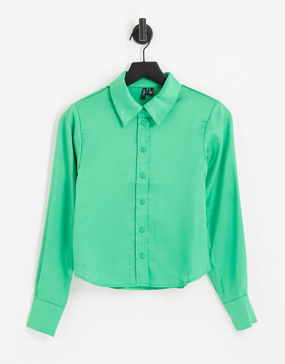 Vero Moda long sleeve shirt in satin green