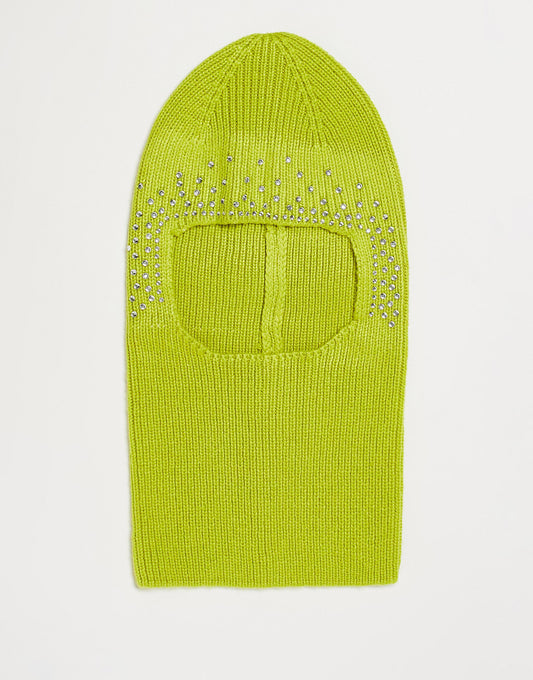 COLLUSION knitted balaclava with diamante hot fix in lime green