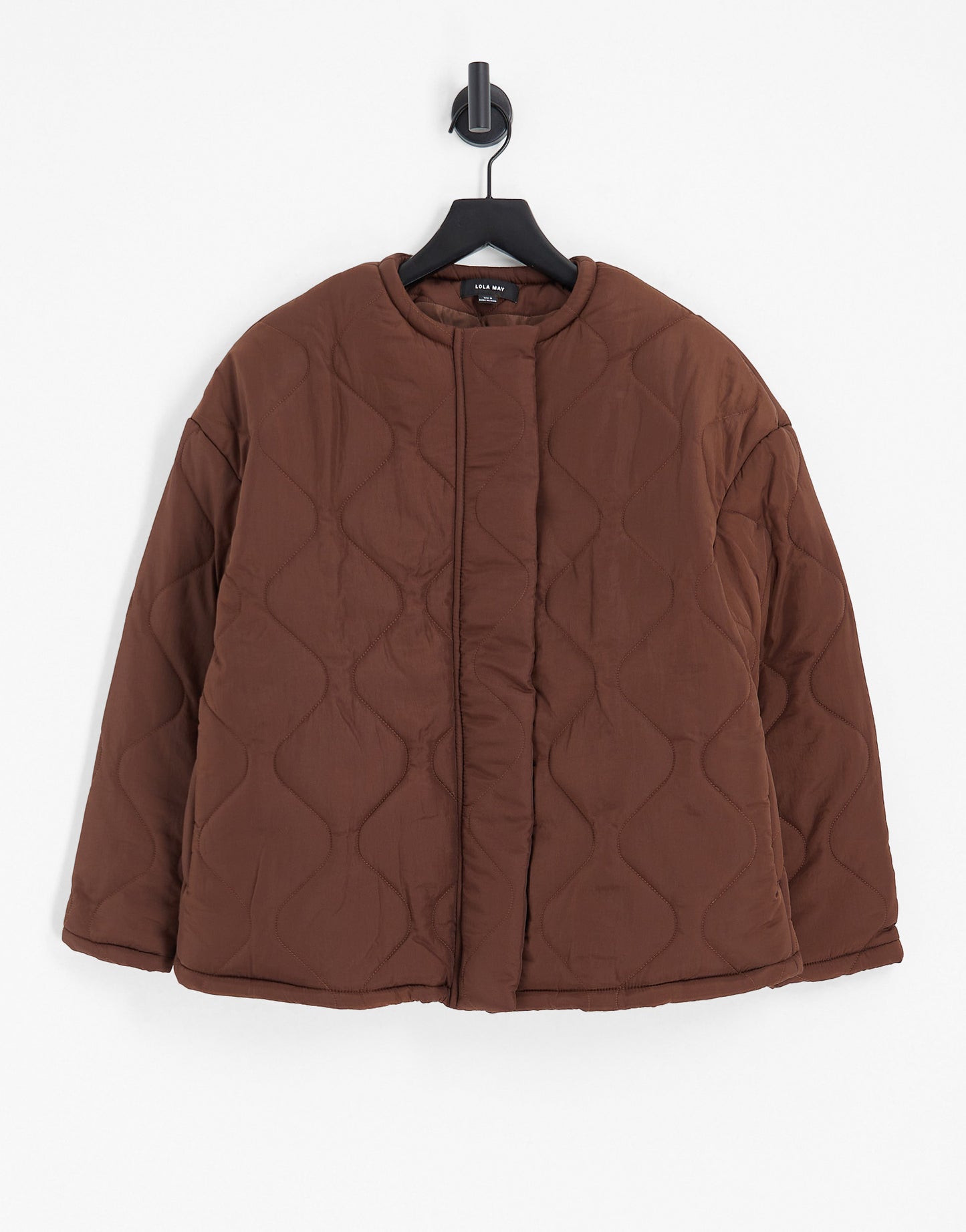 Lola May oversized quilted jacket in chocolate brown