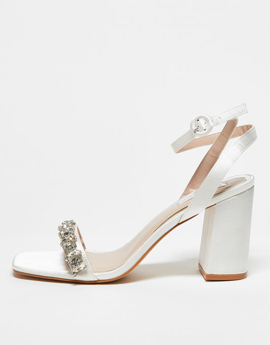 Be Mine Bridal Neha embellished strap block heel sandal in ivory