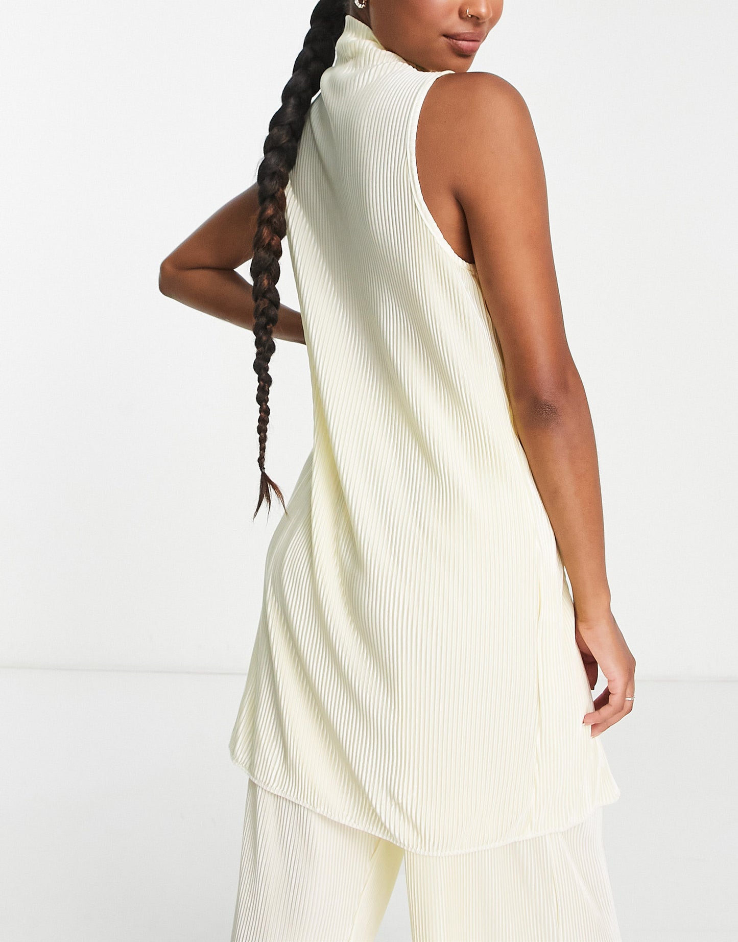 NaaNaa Petite plisse tunic top co-ord in cream