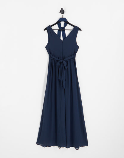 Vila Bridesmaid tie back maxi dress in navy