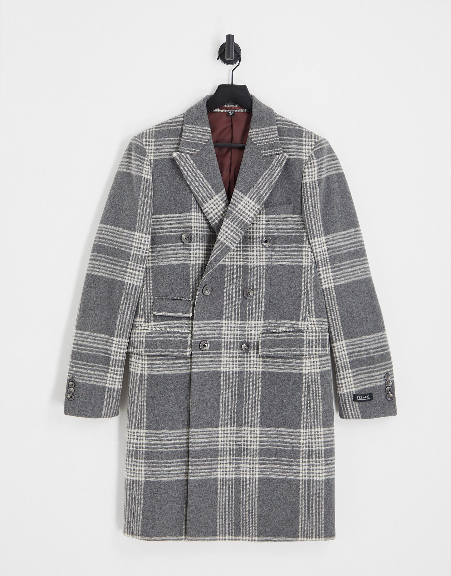 Gianni Feraud longline checked coat in grey