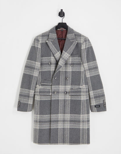 Gianni Feraud longline checked coat in grey