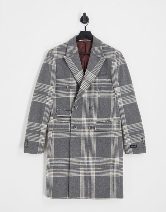 Gianni Feraud longline checked coat in grey