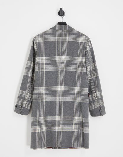 Gianni Feraud longline checked coat in grey