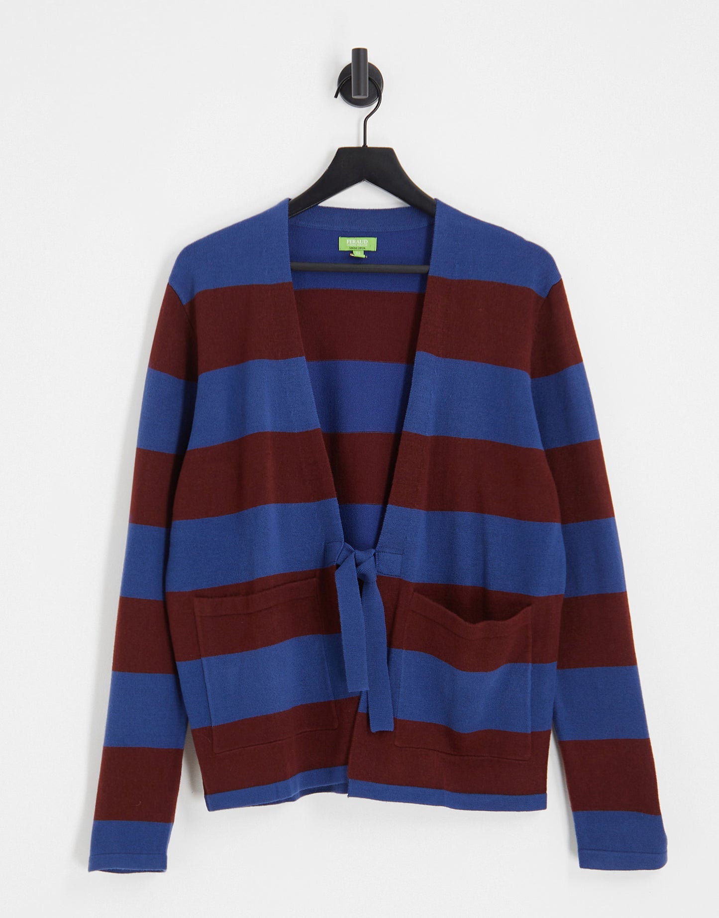 Gianni Feraud cardigan tie front in burgundy and blue stripe