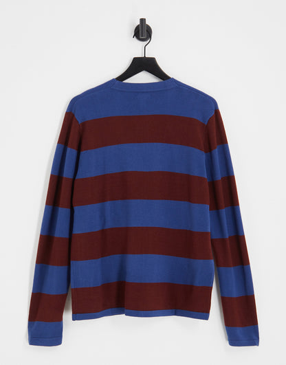 Gianni Feraud cardigan tie front in burgundy and blue stripe