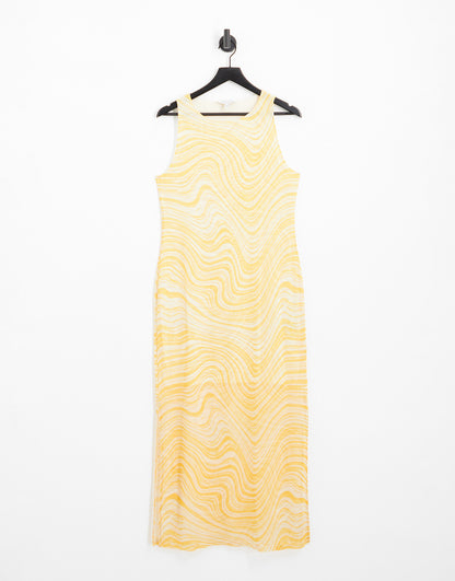 & Other Stories jersey midi dress in yellow marble print