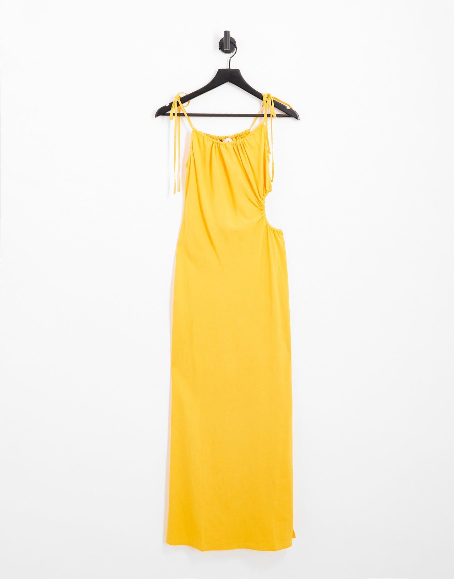 & Other Stories linen blend maxi dress with ruching and side cut out in yellow