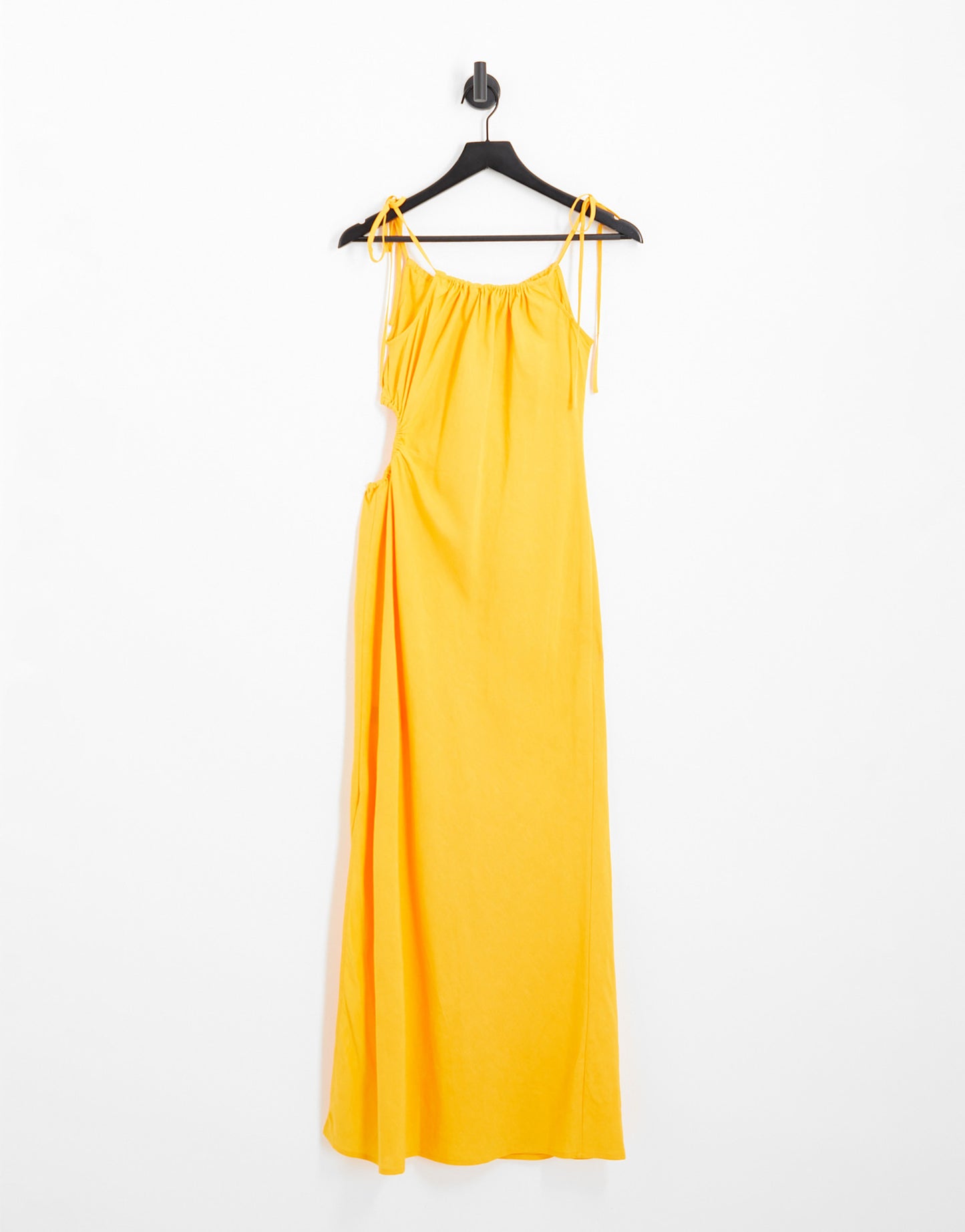 & Other Stories linen blend maxi dress with ruching and side cut out in yellow