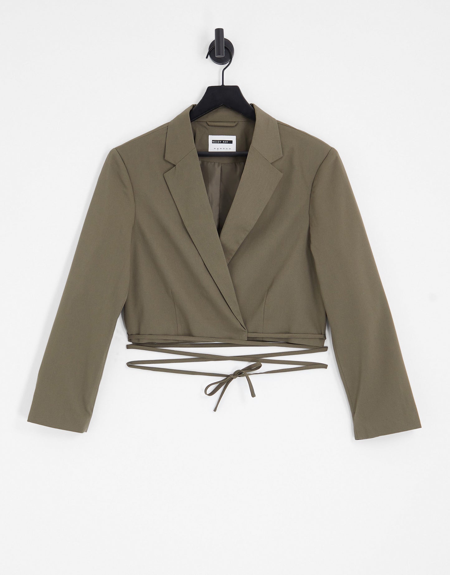 Noisy May Curve cropped tie detail blazer co-ord in brown