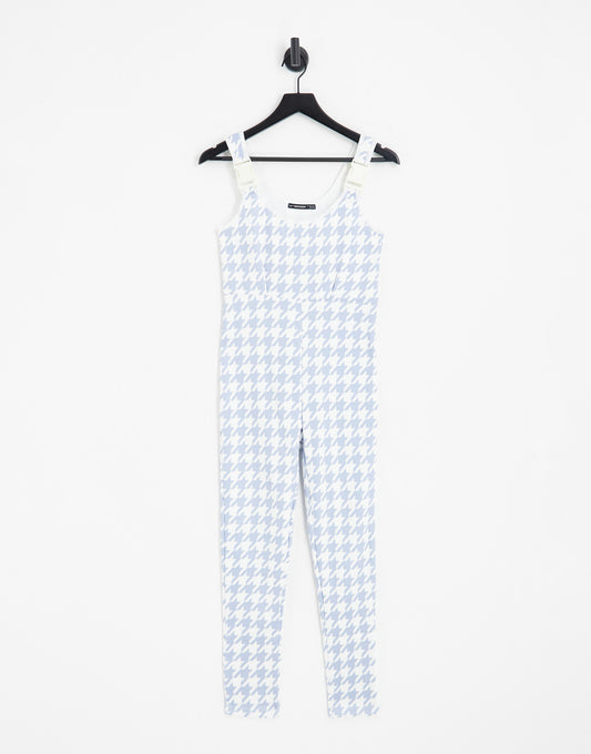 Threadbare ski salopettes in pastel blue houndstooth