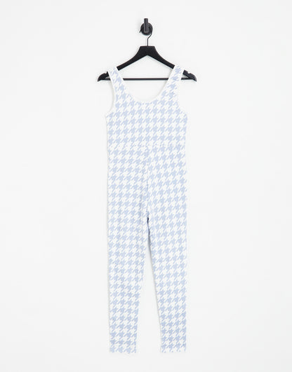 Threadbare ski salopettes in pastel blue houndstooth