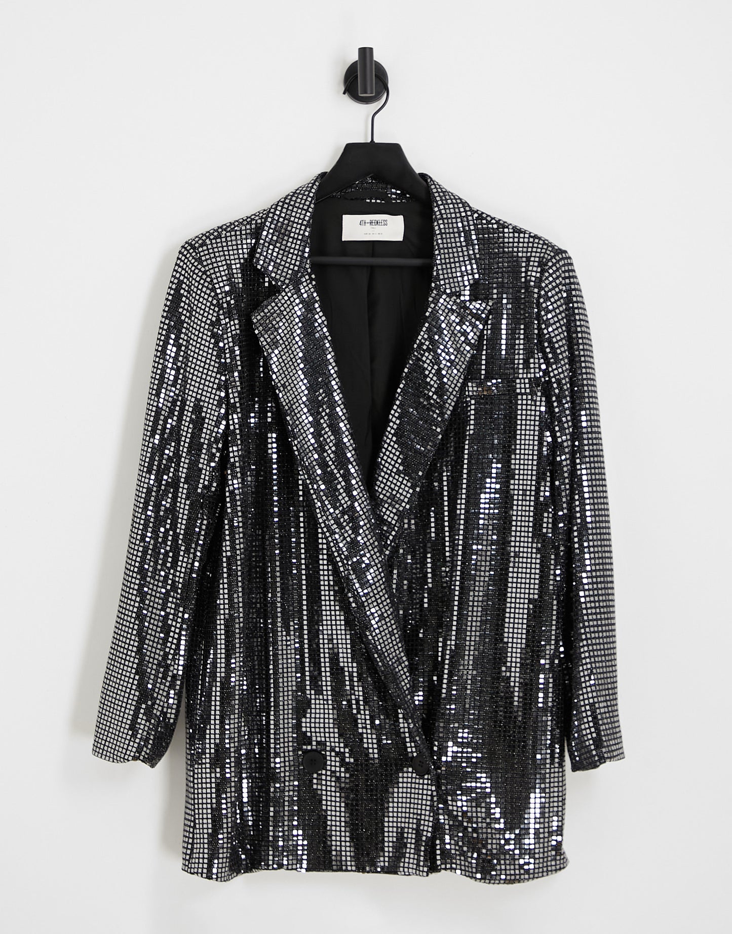 4th & Reckless Tall exclusive sequin tailored blazer co-ord in metallic silver