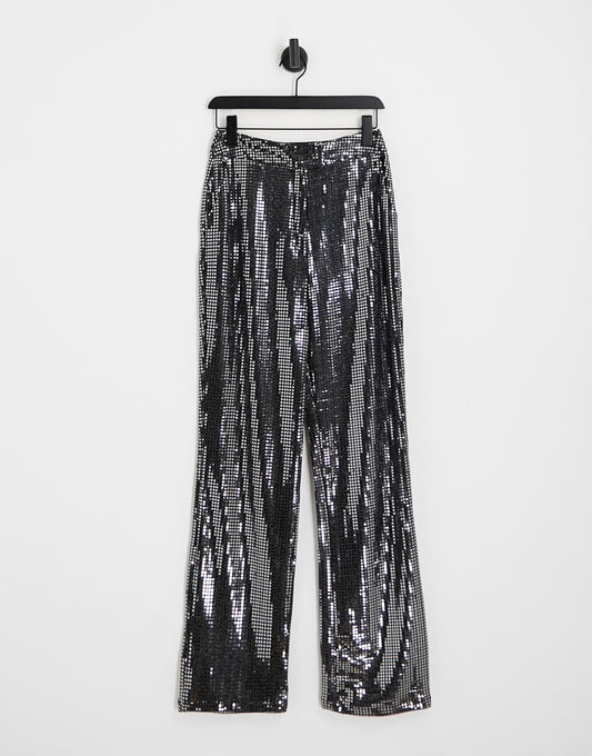 4th & Reckless Tall exclusive sequin tailored trouser co-ord in silver