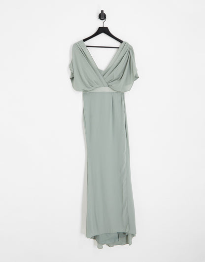 ASOS DESIGN Bridesmaid short sleeved cowl front maxi dress with button back detail