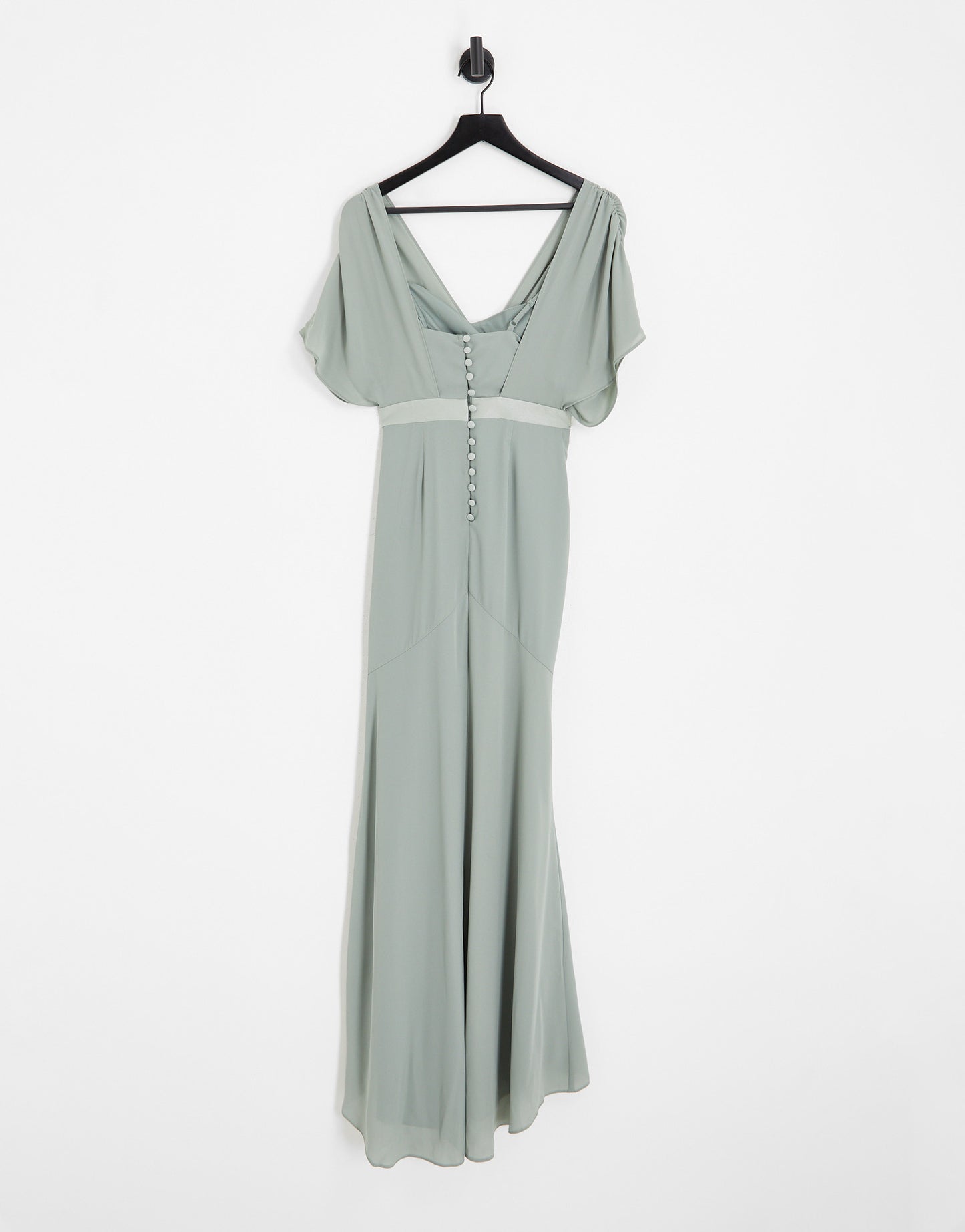 ASOS DESIGN Bridesmaid short sleeved cowl front maxi dress with button back detail