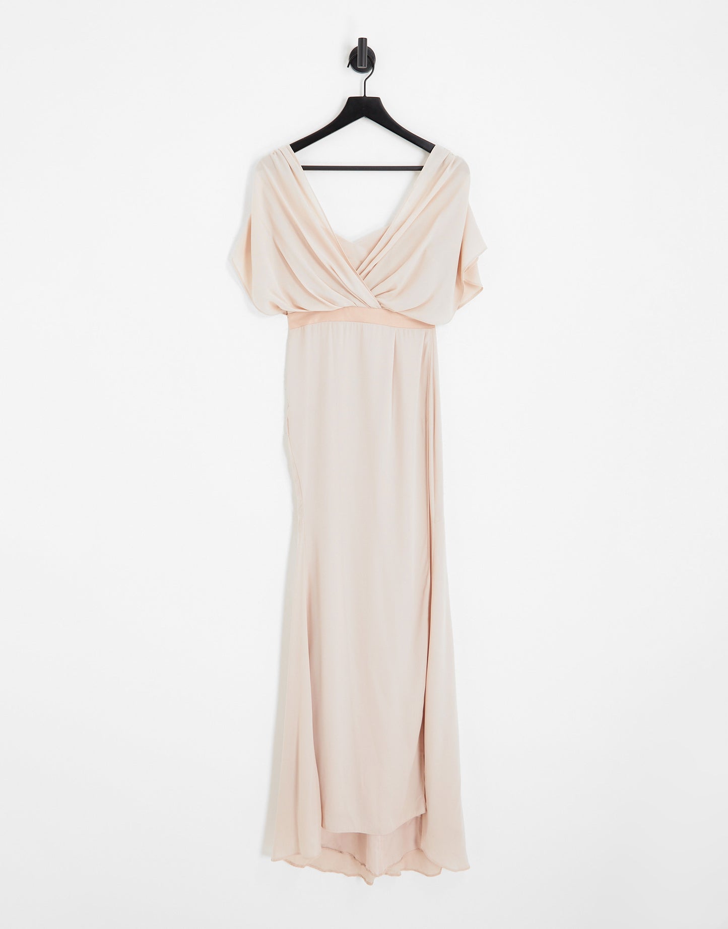 ASOS DESIGN Bridesmaid short sleeved cowl front maxi dress with button back detail