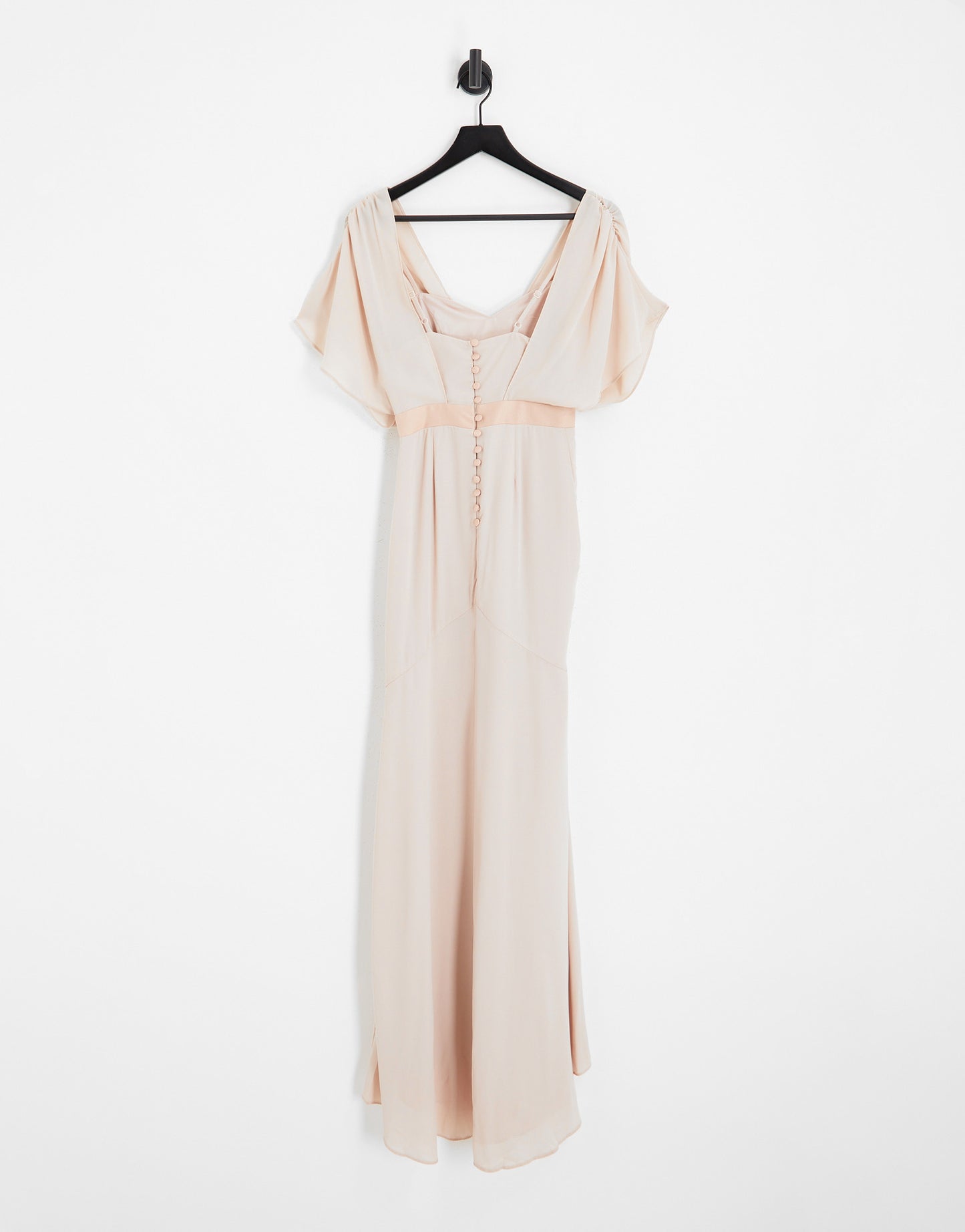 ASOS DESIGN Bridesmaid short sleeved cowl front maxi dress with button back detail