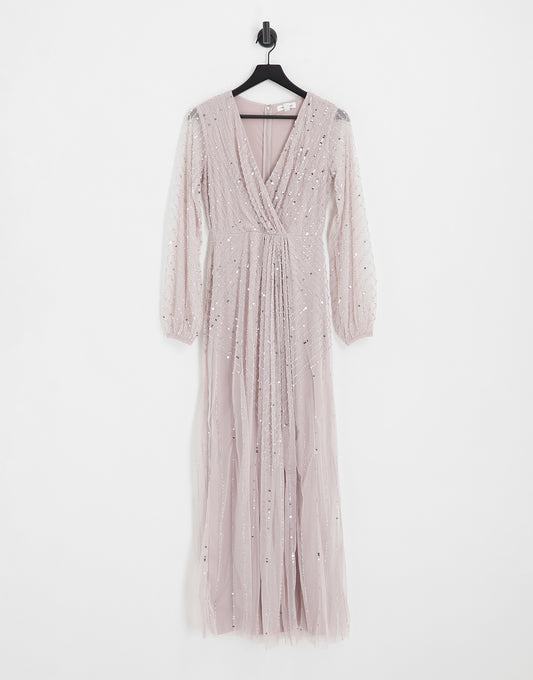 Frock and Frill Bridesmaid sequin plunge front maxi in dusty mauve