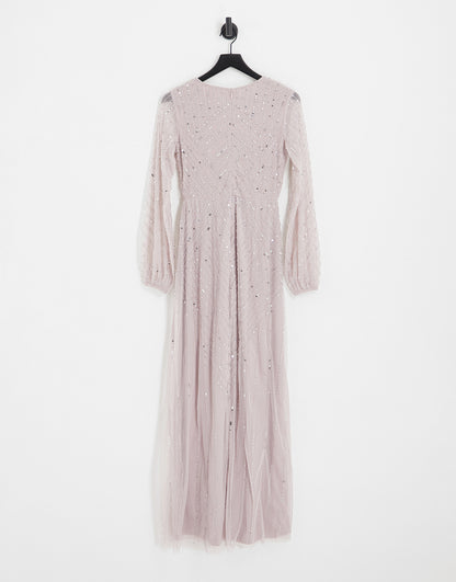 Frock and Frill Bridesmaid sequin plunge front maxi in dusty mauve