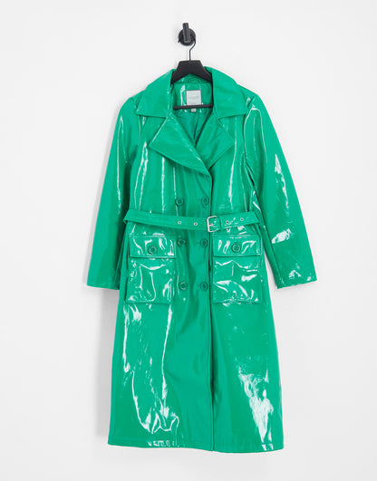 Urban Code longline PU trench coat in bright green