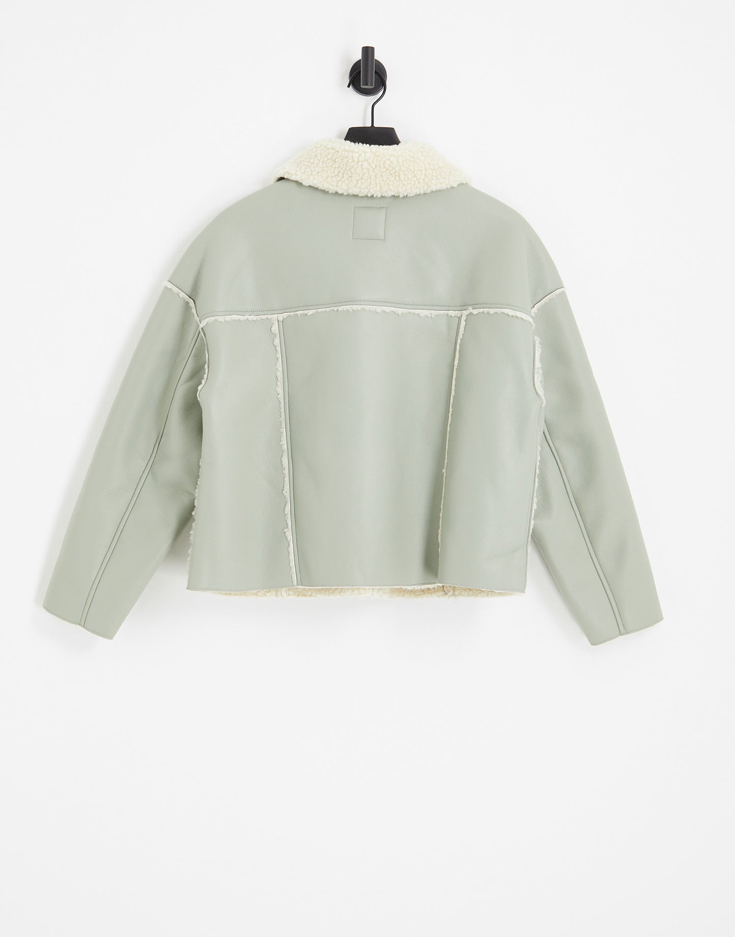 Urban Code pu avaitor jacket in sage green with contrast cream borg trims