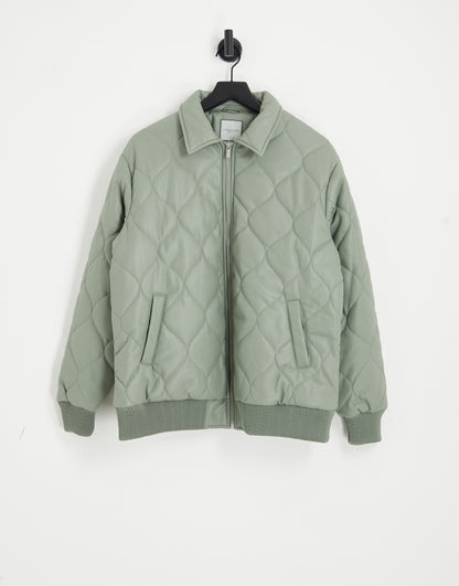 Urban Code faux leather bomber jacket with diamond quilt in sage green