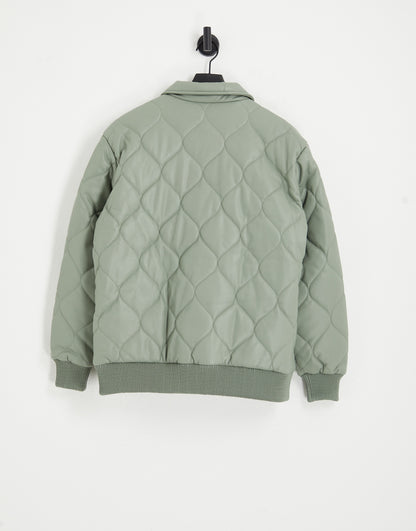 Urban Code faux leather bomber jacket with diamond quilt in sage green