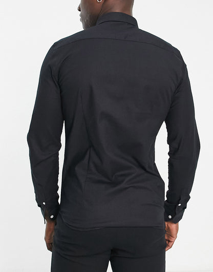 New Look long sleeve muscle fit oxford shirt in black