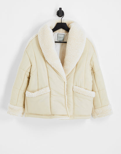 Urban Code Petite borg padded coat in cream