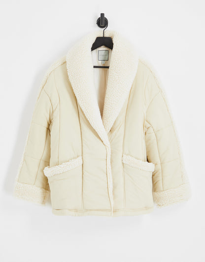 Urban Code Plus borg padded coat in cream