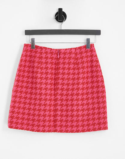 Miss Selfridge boucle mini skirt co-ord in pink and red check