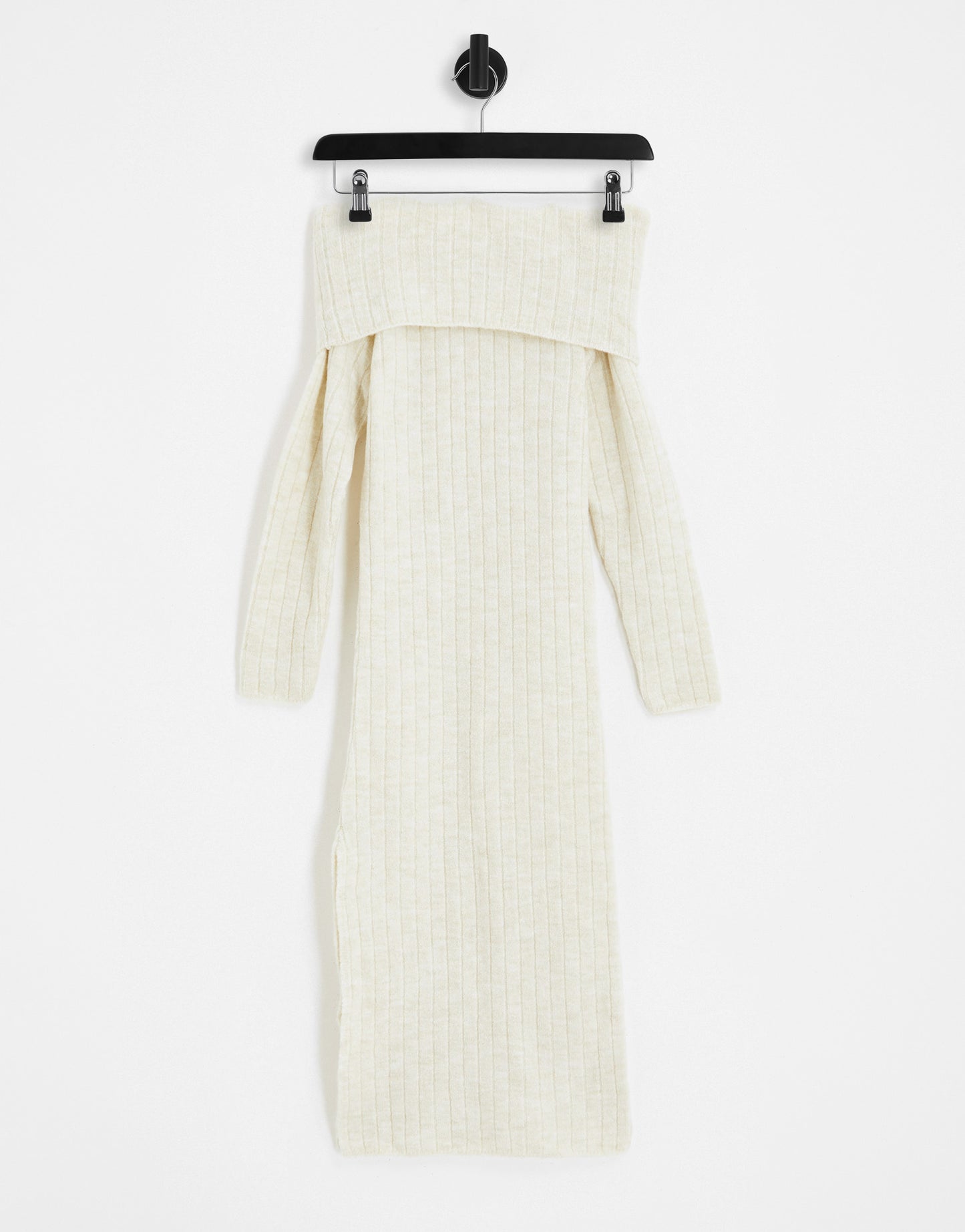 Miss Selfridge brushed knit rib fold over midaxi dress with high split in oatmeal