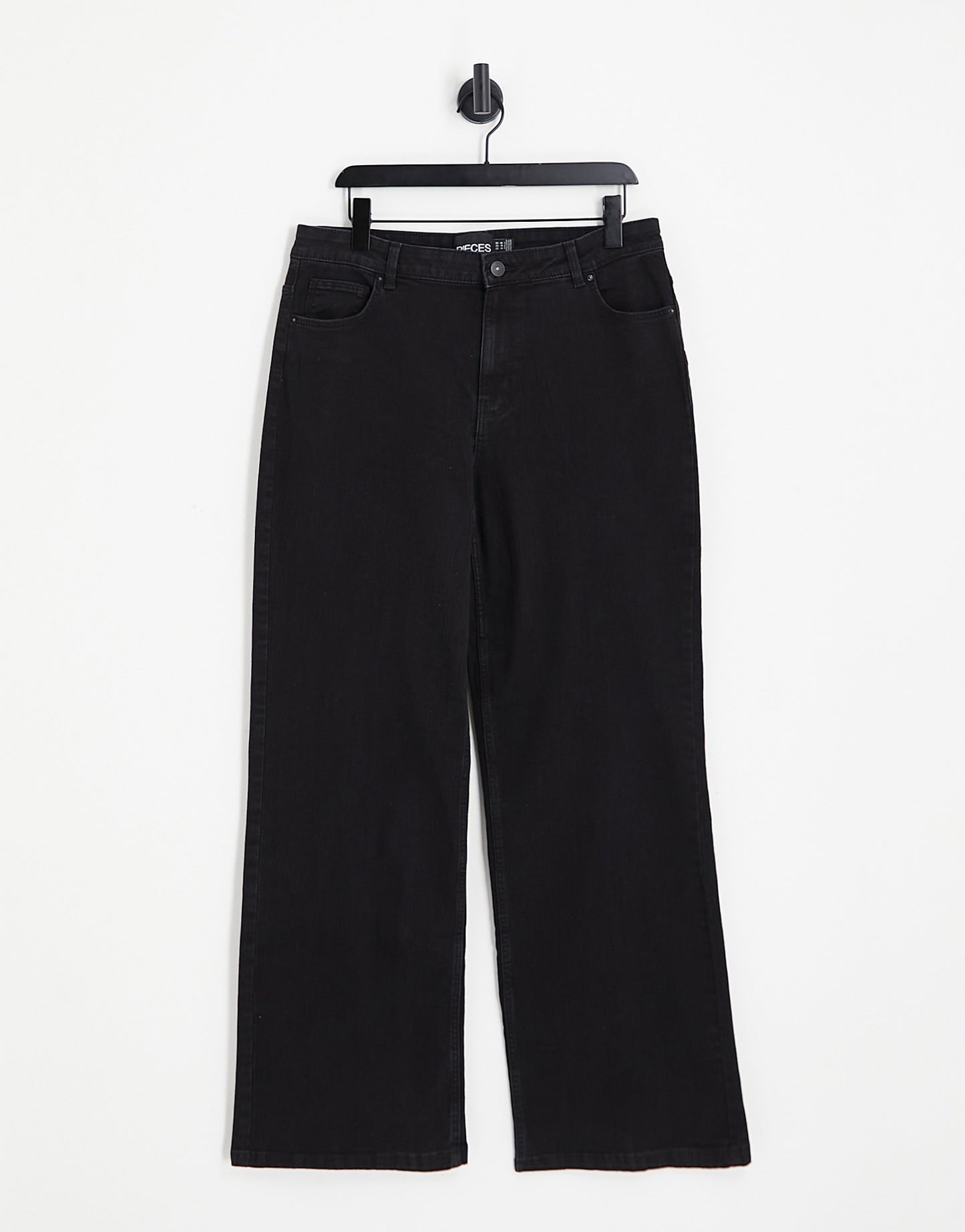 Pieces Curve Peggy high waisted wide leg jeans in black