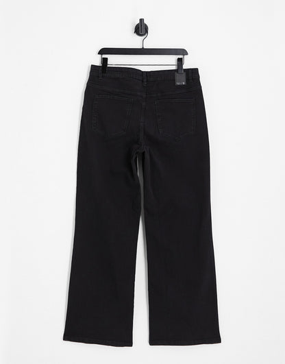 Pieces Curve Peggy high waisted wide leg jeans in black