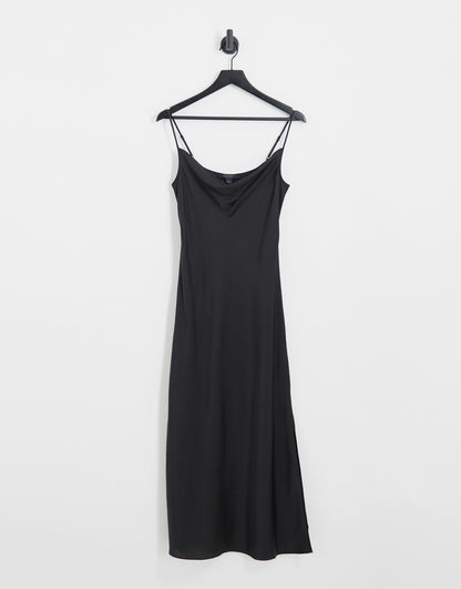 AllSaints Hadley satin midi slip dress in black