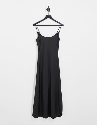 AllSaints Hadley satin midi slip dress in black