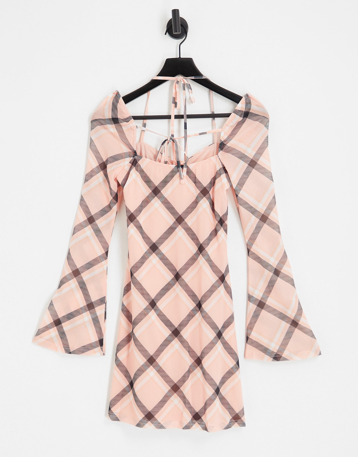 The Frolic check mesh sleeve mini dress in pale pink