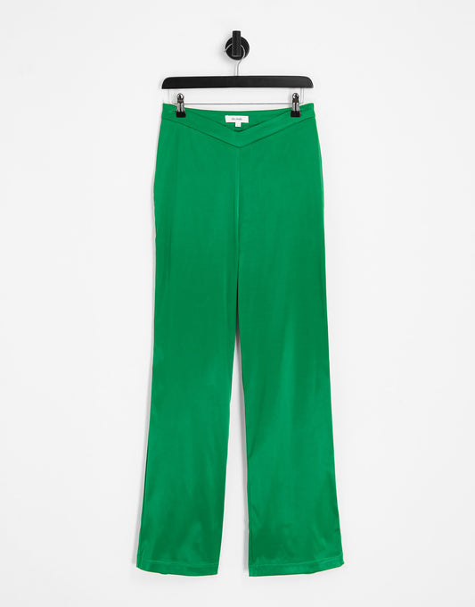 The Frolic notch detail satin trouser co-ord in jade green