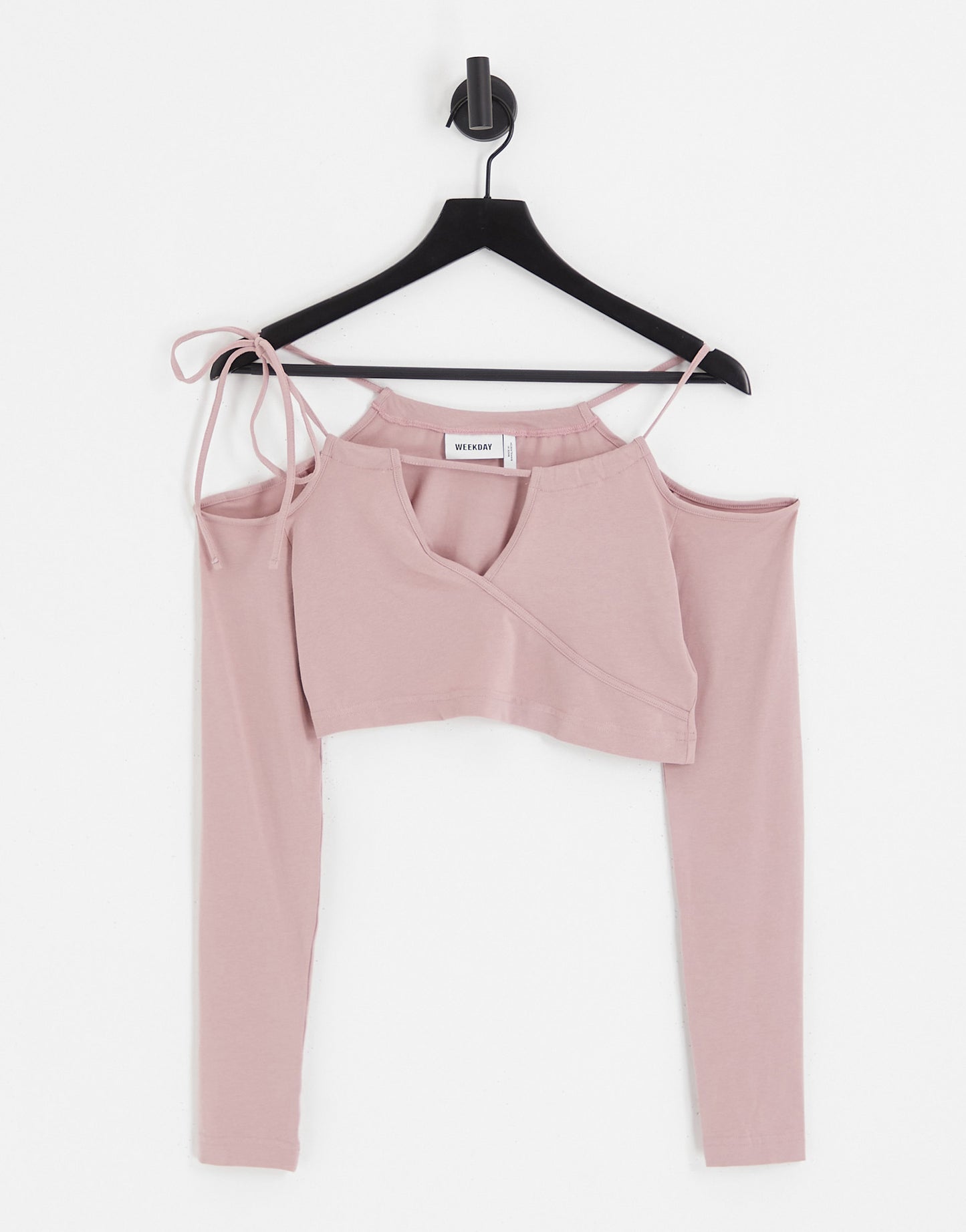 Weekday Zenia cut out long sleeve crop top in pale pink