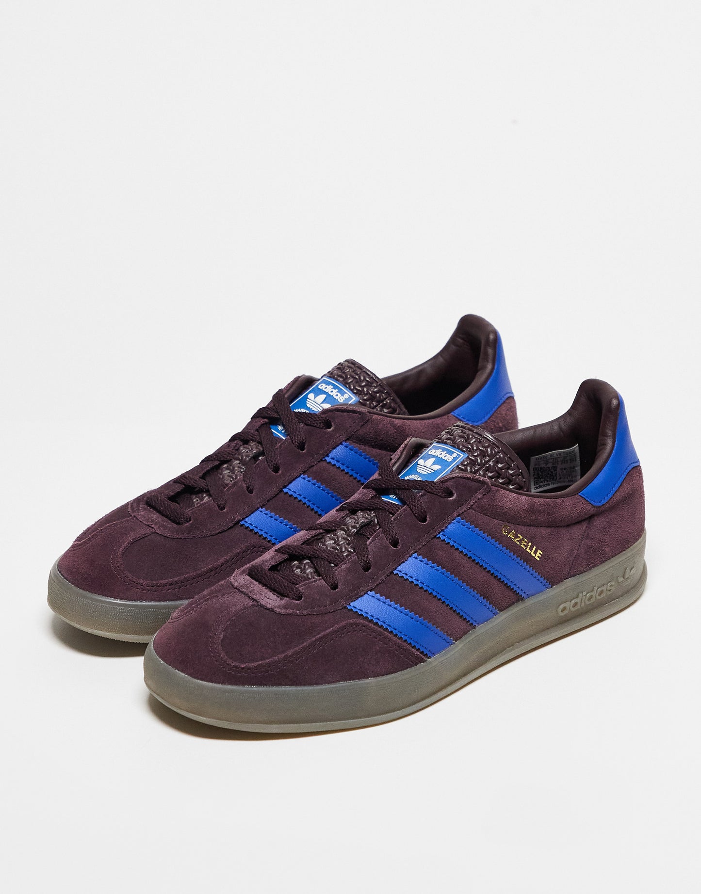 adidas Originals gum sole Gazelle Indoor trainers in maroon and blue