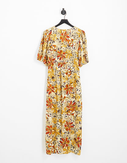 & Other Stories midi dress with puff sleeves in autumnal floral