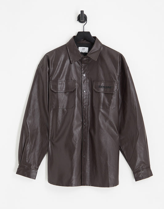 Sixth June faux leather shirt in brown